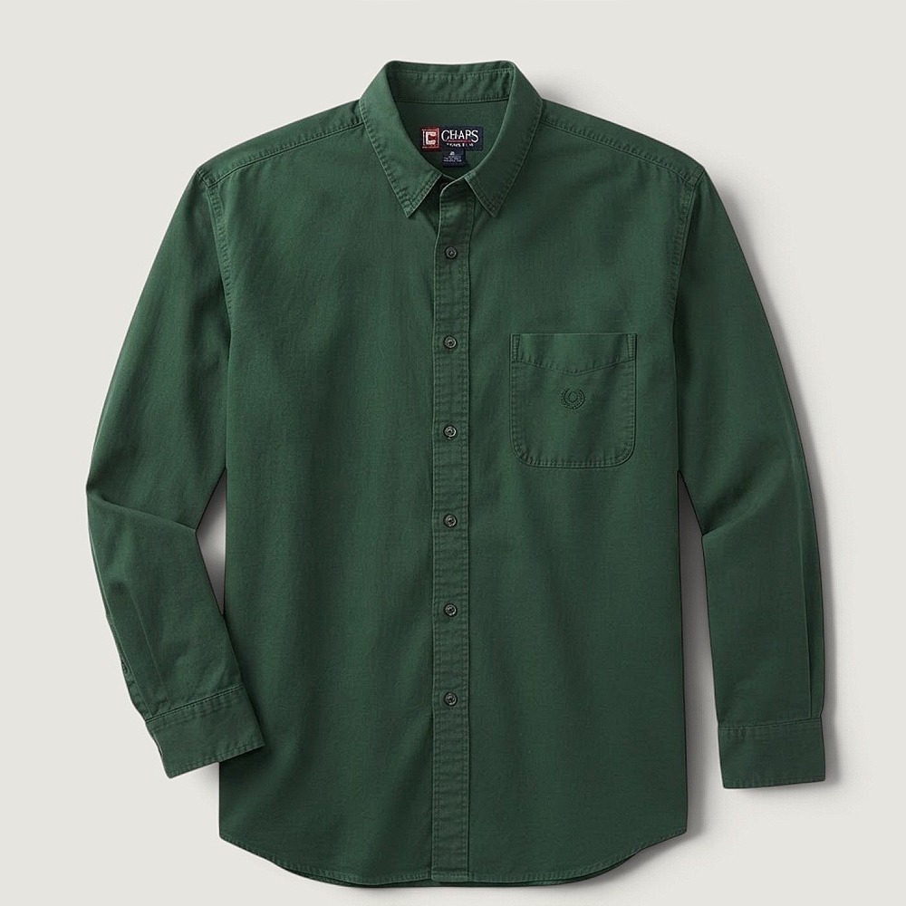 Chaps Ralph Lauren Mens Green Cotton Twill Long Sleeve Button Down Shirt XL
